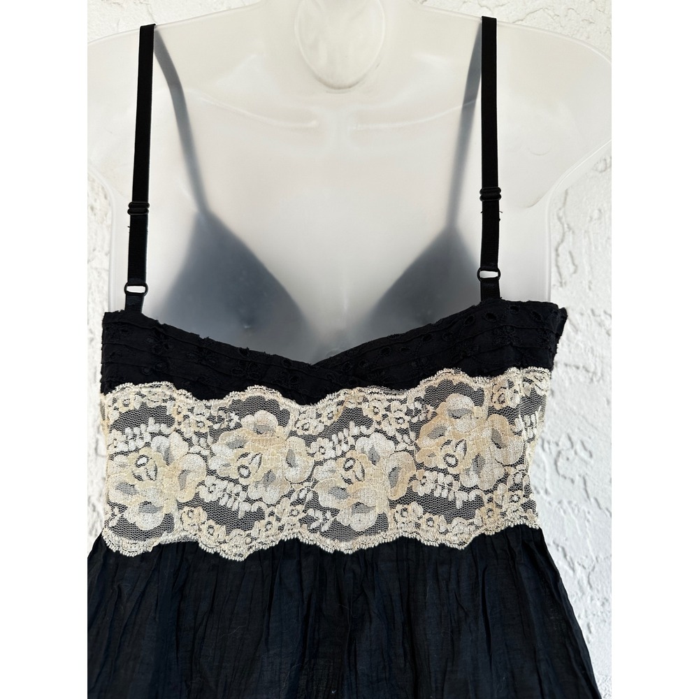 Y2K Black Eyelet Lace Babydoll Camisole Top Size 2 Boho‎ Coquette Lingerie Goth - Picture 10 of 10